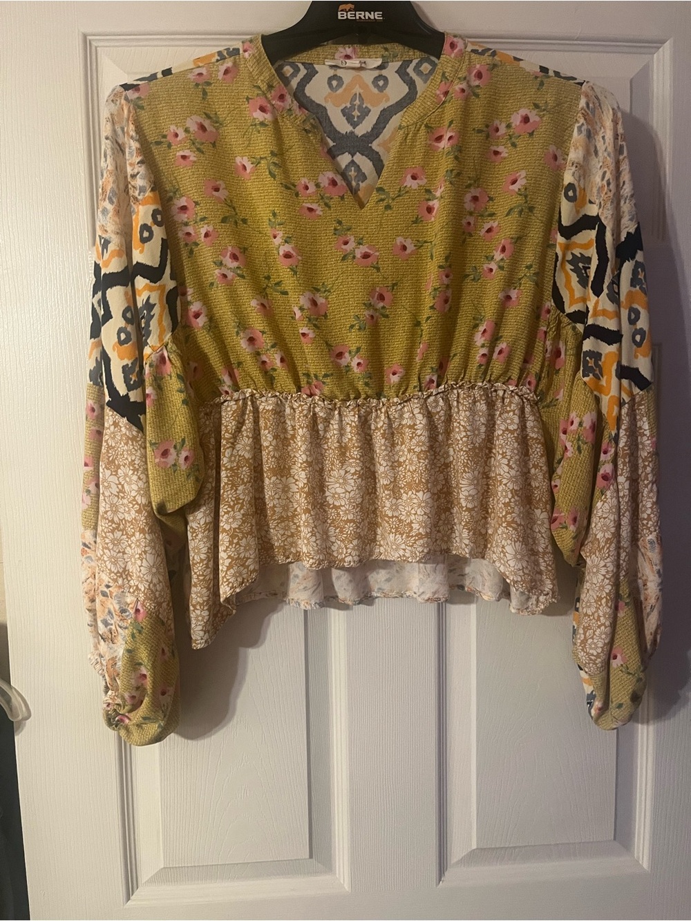 Oli & Hali Yellow and Navy Boho Peplum Printed Tunic
